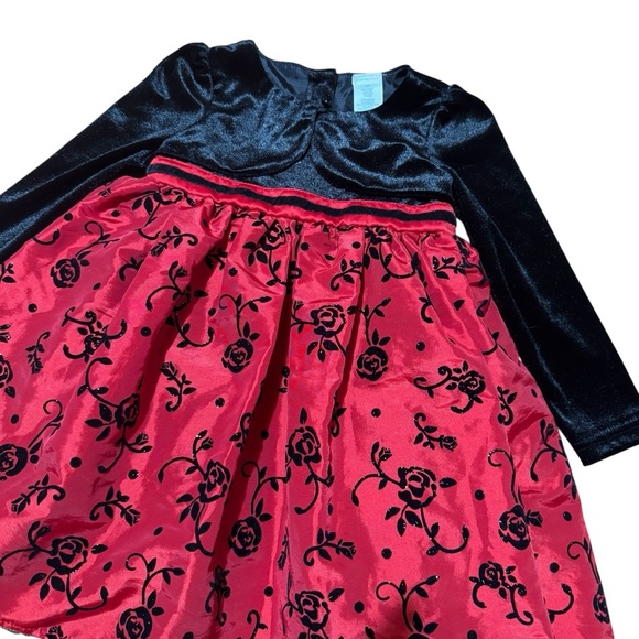 WonderKids Red Black Christmas Dress Long Sleeve Velvet Top Embellished 3T - Picture 8 of 9